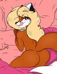  2016 bedding benji-fox butt canine celine_foxx female fox looking_at_viewer lying mammal nude pose solo tongue tongue_out 