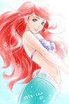  ariel_(disney) bikini_top blue_eyes disney highres long_hair mermaid monster_girl red_hair satochi_(1122) signature smile solo the_little_mermaid 