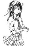  bad_id bad_twitter_id bandaid coppelion greyscale long_hair looking_at_viewer miniskirt monochrome naruse_ibara necktie penki plaid plaid_skirt pleated_skirt sketch skirt sleeves_rolled_up solo striped striped_neckwear white_background 