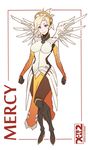  artist_name blonde_hair blue_eyes breasts character_name eyeshadow full_body greaves large_breasts looking_at_viewer makeup mechanical_halo mechanical_wings mercy_(overwatch) overwatch pantyhose simple_background smile solo wings x-teal2 