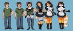  blackshirtboy breasts brown_hair clothing footwear gender_transformation hair high_heels jeans maid_uniform pants shirt shoes skirt transformation uniform 