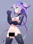  aqua_eyes ass_visible_through_thighs bottomless braid breasts censored long_hair medium_breasts neptune_(series) nipples purple_hair purple_heart topless twin_braids 