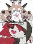  ambiguous_gender blue_eyes canine cub mammal midday_lycanroc midnight_lycanroc nintendo pok&eacute;mon red_eyes rockruff simple_background tongue tongue_out video_games white_background winick-lim wolf young 