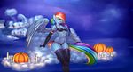  2016 absurd_res anthro anthrofied blue_feathers blue_skin bra candle clothing cloud elzzombie equine feathered_wings feathers female food friendship_is_magic fruit hair hi_res legwear long_hair looking_at_viewer mammal multicolored_hair my_little_pony on_cloud outside pegasus pumpkin rainbow_dash_(mlp) rainbow_hair sitting solo underwear wings 