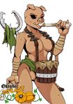  2016 alpha_channel anthro areola big_breasts breasts clothed clothing darkest_dungeon drum erect_nipples female mammal musical_instrument nipple_bulge nipples pig porcine pussy skimpy solo swine_drummer_(dd) yawg 