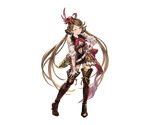  bare_shoulders dress full_body gloves granblue_fantasy hair_ornament hand_on_hip harie_(granblue_fantasy) hat looking_at_viewer minaba_hideo official_art one_eye_closed short_dress short_sleeves smile solo standing thighhighs transparent_background twintails zettai_ryouiki 