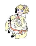  aku_no_musume_(vocaloid) blonde_hair blue_eyes chibi crown dress evillious_nendaiki flower frilled_dress frills hair_ornament hairclip ichi_ka juliet_sleeves kagamine_rin long_sleeves mary_janes mini_crown open_mouth orange_ribbon outstretched_hand pigeon-toed puffy_dress puffy_sleeves ribbon riliane_lucifen_d'autriche rose shoes smile solo updo vocaloid yellow_dress 