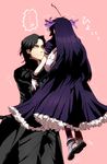  black_hair blush carrying dress drifters easy_(drifters) embarrassed harara hijikata_toshizou_(drifters) long_hair 