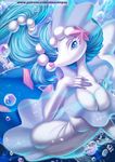  2016 alanscampos anthro anthrofied big_breasts blue_eyes blue_hair blue_skin breasts bubble cleavage clothed clothing english_text female hair hi_res long_hair mammal marine nintendo nude patreon pink_nose pinniped pok&eacute;mon pok&eacute;morph primarina signature solo text video_games white_skin 