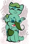  1-upclock anthro blush breasts bulbasaur butt duo eyes_closed female nintendo pok&eacute;mon presenting red_eyes simple_background smile video_games 