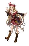  bare_shoulders blonde_hair boots brown_eyes detached_sleeves diola_(granblue_fantasy) dress frills full_body granblue_fantasy hat knee_boots long_hair long_sleeves minaba_hideo official_art open_mouth simple_background solo standing white_background 