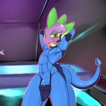  &lt;3 &lt;3_eyes 2016 anthro bulge clothing dragon friendship_is_magic girly male metroid my_little_pony nintendo saurian_(artist) smile solo spike_(mlp) tight_clothing video_games zero_suit 