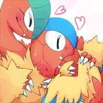  &lt;3 ambiguous_gender archen archeops blush claws cute duo eyes_closed hug komori nintendo pok&eacute;mon sharp_teeth simple_background teeth video_games white_background 