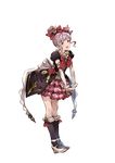  black_legwear brown_eyes elbow_gloves frilled_skirt frills full_body gloves granblue_fantasy hair_bun hair_ornament linaria_(granblue_fantasy) looking_at_viewer minaba_hideo official_art open_mouth puffy_sleeves purple_hair ribbon shoes skirt smile solo standing transparent_background 