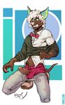  anthro balls clothed clothing erection fur hair kihu male penis simple_background solo unknown_species 