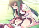  black_hair blush closed_eyes green_hair green_hairband hair_ornament hairband hand_on_another's_head japanese_clothes kimono lap_pillow long_hair lying multiple_girls muneate open_mouth petenshi_(dr._vermilion) saliva short_hair short_kimono short_yukata siblings sisters sitting smile tasuki touhoku_kiritan touhoku_zunko very_long_hair vocaloid voiceroid wariza yellow_eyes yukata 