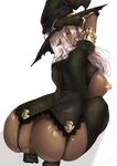  :p anal_hair anus arched_back arm_up ass black_gloves black_legwear breasts dark_skin gloves hat huge_ass huge_breasts kuchibue_(tanima_club) long_hair looking_at_viewer looking_back naughty_face original pointy_ears pubic_hair pussy red_eyes seiza silver_hair sitting solo thighhighs tongue tongue_out uncensored witch_hat 