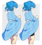  bad_id bad_twitter_id bike_shorts bloomers blue_dress blue_eyes blue_hair dress eyebrows eyebrows_visible_through_hair frills from_side hair_bobbles hair_ornament kawashiro_nitori lifted_by_self long_sleeves multiple_views no_hat no_headwear open_mouth shirt short_hair skirt skirt_hold skirt_lift skirt_set standing tori_(otori) touhou twitter_username two_side_up underwear 