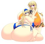  1boy 2girls akira_agata ass black_hair blonde_hair blue_eyes blush breasts butt_crack cecilia_alcott charlotte_dunois fat gigantic_breasts huge_ass infinite_stratos long_hair multiple_girls open_mouth purple_eyes smile swimsuit thick_thighs 