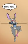  alorix anthro blush brown_background buckteeth clothed clothing disney english_text eyelashes eyes_closed female judy_hopps lagomorph mammal open_mouth panties paws pussy rabbit simple_background solo speech_bubble teeth text tongue underwear zootopia 