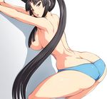  against_wall ass black_hair blue_eyes blue_panties breasts butt_crack fate/grand_order fate_(series) hair_censor hair_over_breasts huge_ass jadf large_breasts long_hair looking_at_viewer narrow_waist panties parted_lips solo thick_thighs thighs underwear ushiwakamaru_(fate/grand_order) very_long_hair 