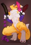  anal_beads anthro bebebebebe breasts canid canine canine_dildo digimon digimon_(species) dildo equine_dildo female mammal pussy_juice renamon sex_toy solo 