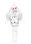  absurdres ahoge blush chinese commentary_request dress full_body heart_ahoge highres long_hair niliu_chahui no_shoes original pantyhose qing_lan red_eyes silver_hair solo tokisaki_mio transparent_background two_side_up white_dress white_legwear 