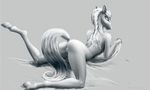  2016 anthro anus butt digital_media_(artwork) equine female grey_background greyscale hair hooves long_hair lying mammal monochrome nude on_front oneofyouare pussy simple_background solo 