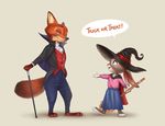  2016 anthro canine disney duo english_text female fox halloween holidays judy_hopps lagomorph magic_user male mammal nick_wilde pixiuart rabbit simple_background text vampire witch zootopia 