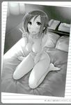  1_girl bed breasts brown_hair focke_wulf fujimiya_kaori isshuukan_friends notebook nude peace shy teasing 