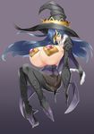  blue_hair bluespice breasts gigantic_breasts long_hair mask witch_hat 