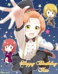  3girls artist_name birthday blonde_hair dated earrings english happy_birthday hello_hoshi_wo_kazoete highres hoop_earrings hoshizora_rin jewelry koizumi_hanayo kousaka_kure love_live! love_live!_school_idol_project love_live!_the_school_idol_movie multiple_girls night nishikino_maki orange_hair red_hair sky star_(sky) starry_sky yellow_eyes 