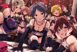  black_eyes black_hair blonde_hair blue_eyes blush bra breasts brown_hair cleavage collar elbow_gloves gloves green_eyes group halloween hayami_kanade ichinose_shiki idolmaster idolmaster_cinderella_girls jougasaki_mika miyamoto_frederica necklace orange_eyes panties red_hair shiomi_shouko short_hair skull sonsoso thighhighs twintails underwear wings wink yellow_eyes 