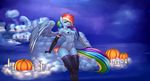  2016 absurd_res anthro anthrofied areola armpits blue_feathers blue_skin breasts candle clothing cloud elzzombie equine feathered_wings feathers female food friendship_is_magic fruit hair halloween hi_res holidays legwear looking_at_viewer mammal multicolored_hair my_little_pony navel nipples on_cloud outside pegasus pumpkin pussy rainbow_dash_(mlp) rainbow_hair sitting solo translucent transparent_clothing wings 