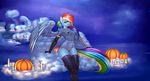  2016 absurd_res anthro anthrofied areola armpits blue_feathers blue_skin breasts candle clothing cloud elzzombie equine feathered_wings feathers female food friendship_is_magic fruit hair halloween hi_res holidays legwear looking_at_viewer mammal multicolored_hair my_little_pony navel nipples on_cloud outside pegasus pumpkin pussy rainbow_dash_(mlp) rainbow_hair sitting solo translucent transparent_clothing wings 