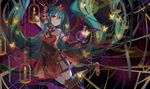  absurdly_long_hair aqua_hair arm_up black_gloves black_legwear bug candle dress elbow_gloves gloves halloween hatsune_miku long_hair mismatched_gloves orange_eyes see-through shadowsinking shoe_dangle solo spider thighhighs tiara twintails very_long_hair vocaloid 