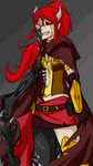  cloak corruption glowing glowing_eye grimm grimm_dragon highres horns long_hair pyrrha_nikos red_eyes regalclaw rwby torn_clothes 