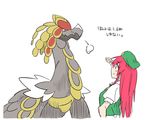  breath crossover dragon gen_7_pokemon green_hat hat hong_meiling kommo-o long_hair noel_(noel-gunso) pokemon pokemon_(creature) pokemon_(game) pokemon_sm puffy_short_sleeves puffy_sleeves red_hair salute short_sleeves sketch smile star touhou trait_connection translated 