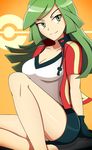  ace_trainer_(pokemon) bare_legs gloves green_eyes green_hair legs pokemon pokemon_(game) pokemon_rse shorts smile solo vivivoovoo 