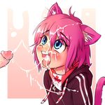  blue_eyes blush cat clothing cum cum_in_hair cum_in_mouth cum_inside cum_on_face eyebrows eyelashes feline fellatio hair hoodie hoodie_(artist) humanoid inner_ear_fluff male mammal open_mouth oral pink_hair scarf sex simple_background teeth tongue 