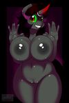  2016 anthro anthrofied areola big_breasts black_nipples breasts crossgender equine eye_mist eyelashes female friendship_is_magic green_sclera grin hair hi_res horn king_sombra_(mlp) kloudmutt long_hair looking_at_viewer mammal my_little_pony navel nipples pussy red_eyes solo unicorn 