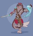  anthro armor armpits canine claws electric fangs feline four_eyes fusion glowing junga mammal melee_weapon muscular piercing running sabertooth_(disambiguation) sword tiger tusks water weapon wolf 