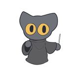  ambiguous_gender anthro black_fur cat cloak clothing feline fur google itsunknownanon mammal momo_(google) mouthless simple_background solo wand white_background yellow_eyes 