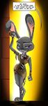  2016 anthro bedroom_eyes blood clothed clothing costume dialogue disney english_text female flat_chested half-closed_eyes halloween hi_res holidays judy_hopps lagomorph leaning looking_at_viewer mammal panties purple_eyes rabbit seductive simple_background solo standing text thewyvernsweaver torn_clothing underwear zootopia 