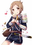  :q armor bag brown_eyes brown_hair candy food hair_ornament hairclip heart houchou_toushirou japanese_armor kote lollipop male_focus messenger_bag military military_uniform necktie shorts shoulder_armor shoulder_bag smile sode solo tantou tongue tongue_out touken_ranbu uguisu_mochi_(ykss35) uniform 