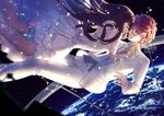  1girl 707_(susanghan_messenger) brown_hair constellation couple deviantart_username dress formal glasses hetero husband_and_wife necktie pants protagonist_(susanghan_messenger) red_hair rosuuri space suit susanghan_messenger tumblr_username twitter_username wedding_dress 