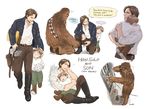  3boys alien ben_solo boots brown_hair chewbacca child closed_eyes english father_and_son han_solo jacket male_focus matsuri6373 multiple_boys open_clothes open_jacket peeking_out science_fiction signature speech_bubble spoken_ellipsis star_wars star_wars:_the_force_awakens walking welding wookiee 