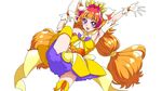  :d amanogawa_kirara arm_up armpits bangs bare_shoulders blunt_bangs blush cure_twinkle dress earrings gloves go!_princess_precure highres jewelry leg_up long_hair looking_at_viewer numahana open_mouth orange_hair precure purple_eyes simple_background smile solo split standing standing_on_one_leg standing_split thighhighs twintails very_long_hair white_background white_gloves white_legwear 
