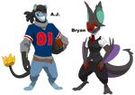  2_toes 3_fingers 4_toes alexander_shorkness_jr alpha_channel anthro ball belt big_ears black_body blue_body blue_sclera bryan_neetorn button-up_jacket closed_smile clothed clothing dreadlocks duo football_(ball) half-closed_eyes jersey luxray male nintendo noivern open_mouth open_smile pants pink_nose pok&eacute;mon purple_body red_nose red_sclera simple_background sinful-spector smile toes video_games yellow_body yellow_eyes 