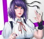  breasts dagashi_kashi hairband ikhwan_maulana large_breasts lips nail_polish purple_eyes purple_hair shidare_hotaru short_hair solo 